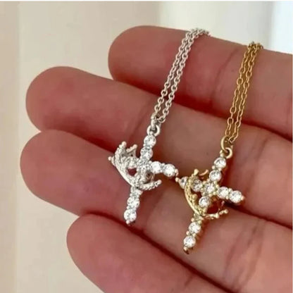 Collier Croix & Couronne Rotative